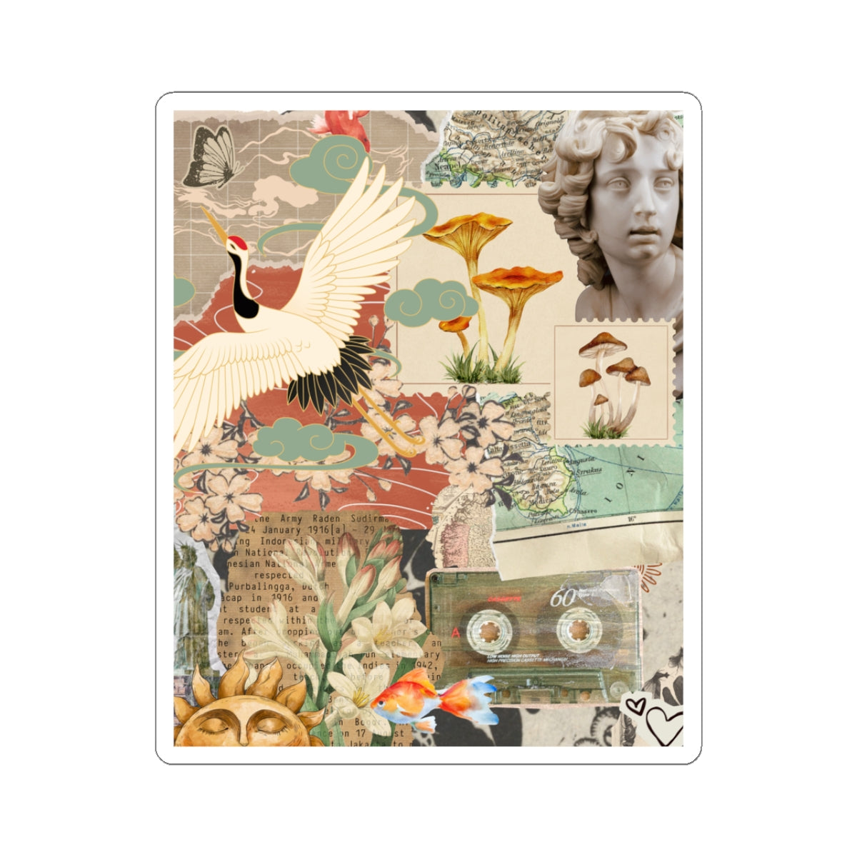 Vintage Aesthetic Kiss-Cut Stickers, Boho Laptop Decals, Nature-Inspired Art Stickers, Retro Collage Stickers, Stickers for Journals, Computers, Tumblers, Cool Stickers