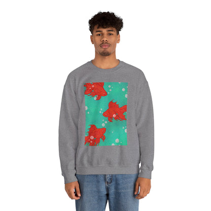 Colorful Fish Graphic Crewneck Sweatshirt, Cozy Unisex Sweater, Fun Graphic Top, Ideal Gift for Fish Lovers, Casual Everyday Wear, Comfy Goldfish Crewneck