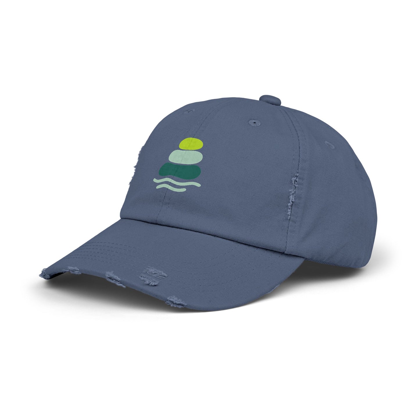 Relaxed Unisex Distressed Cap with Peaceful Stone Design, Casual Hat for Nature Lovers, Summer Accessory, Gift for Her/Him, Outdoor Wear, Serene, Mindfulness Gifts