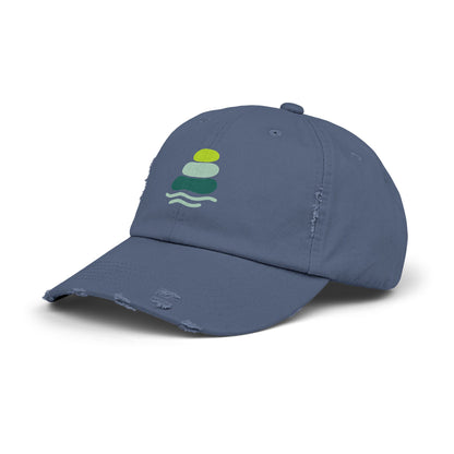 Relaxed Unisex Distressed Cap with Peaceful Stone Design, Casual Hat for Nature Lovers, Summer Accessory, Gift for Her/Him, Outdoor Wear, Serene, Mindfulness Gifts