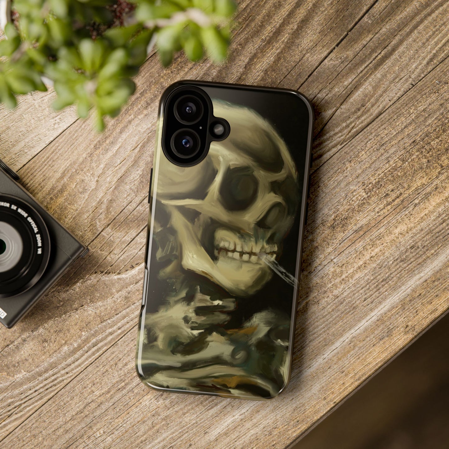 Skull Phone Case - Tough Cases, Macabre Style, Unique Accessories, Perfect for Halloween, Gothic Decor, Edgy Gift Idea | Van Gogh Reimagined, Abstract Twist on  Van Gogh's Skeleton with Burning Cigarette