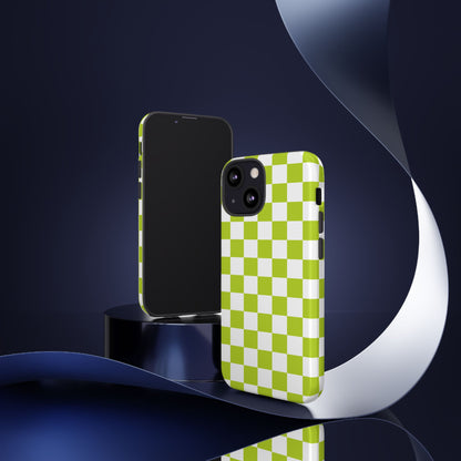 Lively Checker Pattern Phone Case | Tough Cases, Green Checkered Design, Unique Cell Phone Cover, Trendy Accessory, Gift Idea