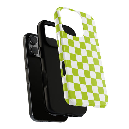 Lively Checker Pattern Phone Case | Tough Cases, Green Checkered Design, Unique Cell Phone Cover, Trendy Accessory, Gift Idea