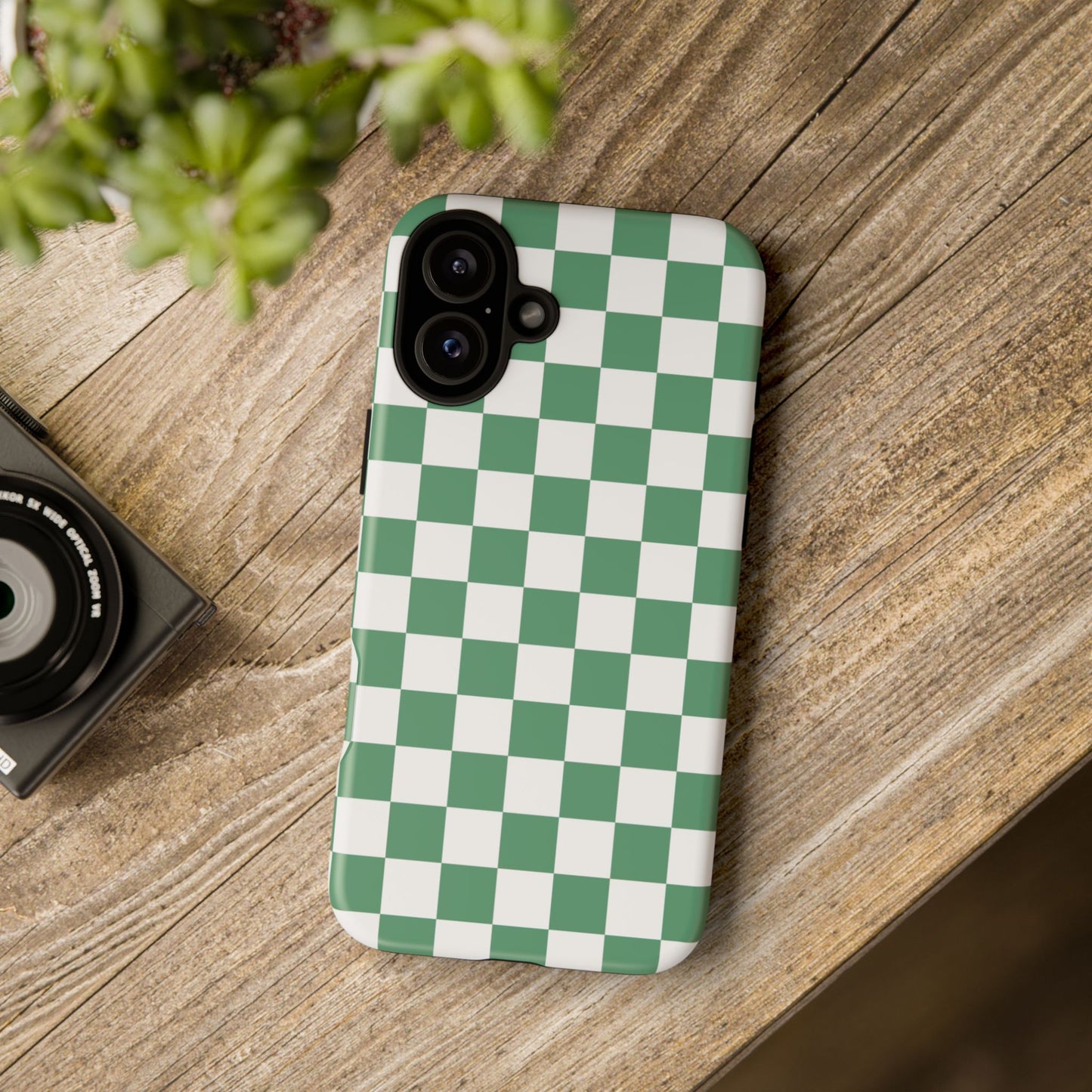 Stylish Phone Case - Green Checker Print, Trendy Phone Cover, Unique Gift, Modern Accessories, Eco-Friendly Case