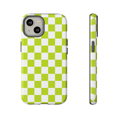 Lively Checker Pattern Phone Case | Tough Cases, Green Checkered Design, Unique Cell Phone Cover, Trendy Accessory, Gift Idea