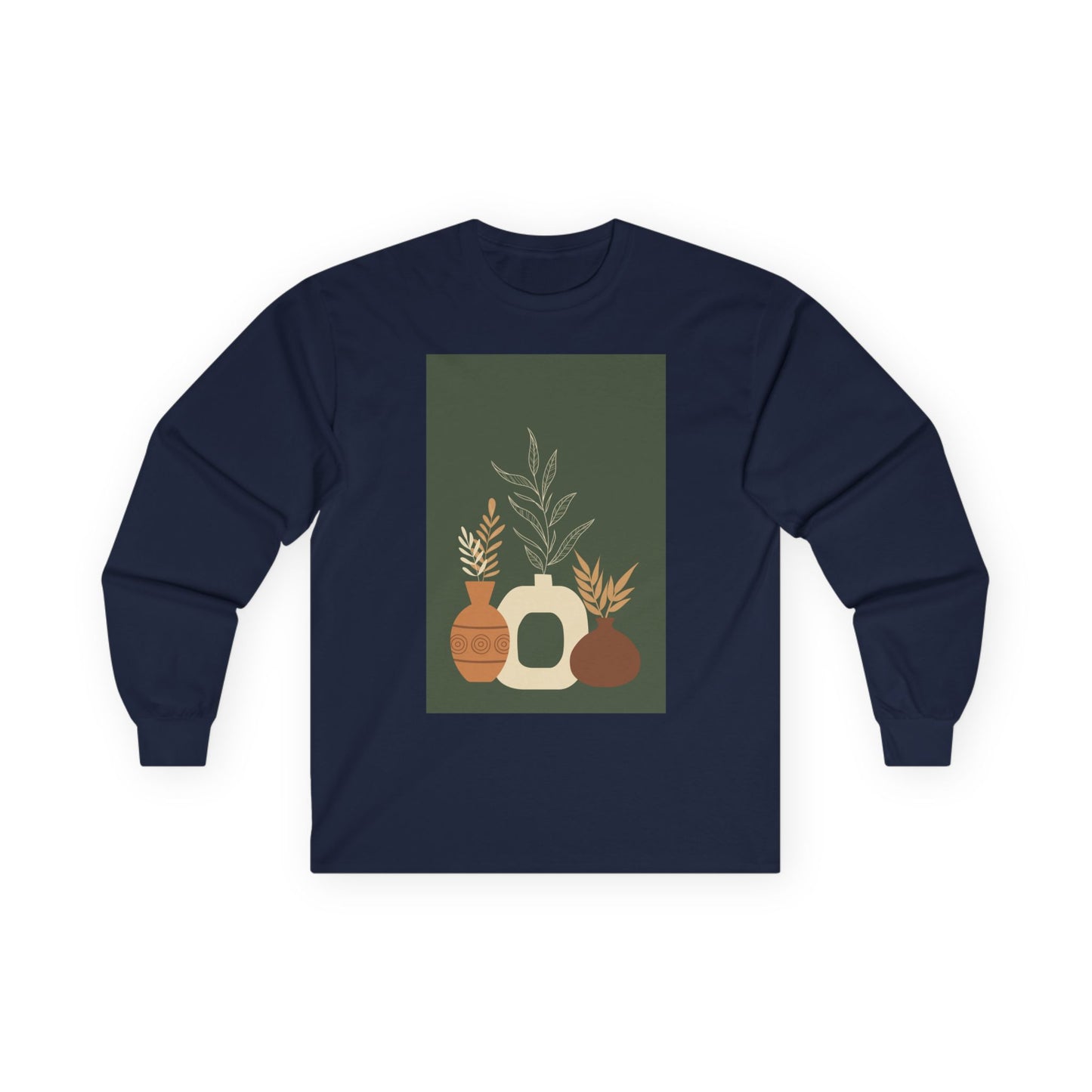 Boho Chic Long Sleeve Tee with Nature Motifs, Plant Lovers Gift, Casual Autumn Apparel, Unique Home Decor Style, Eco-friendly Fashion