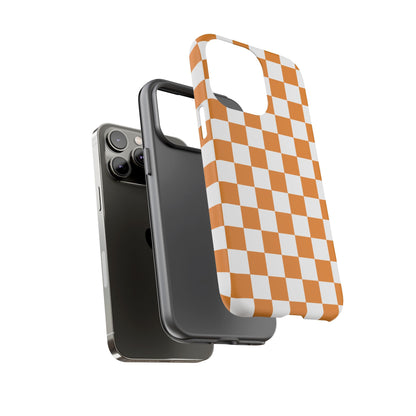 Orange Checkerboard Phone Case, Stylish Tough Cases for Protection, Gift for Friends, Trendy Cell Phone Accessories, Statement Tech Gear