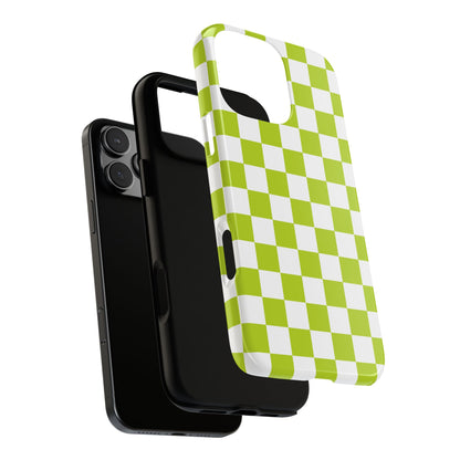 Lively Checker Pattern Phone Case | Tough Cases, Green Checkered Design, Unique Cell Phone Cover, Trendy Accessory, Gift Idea