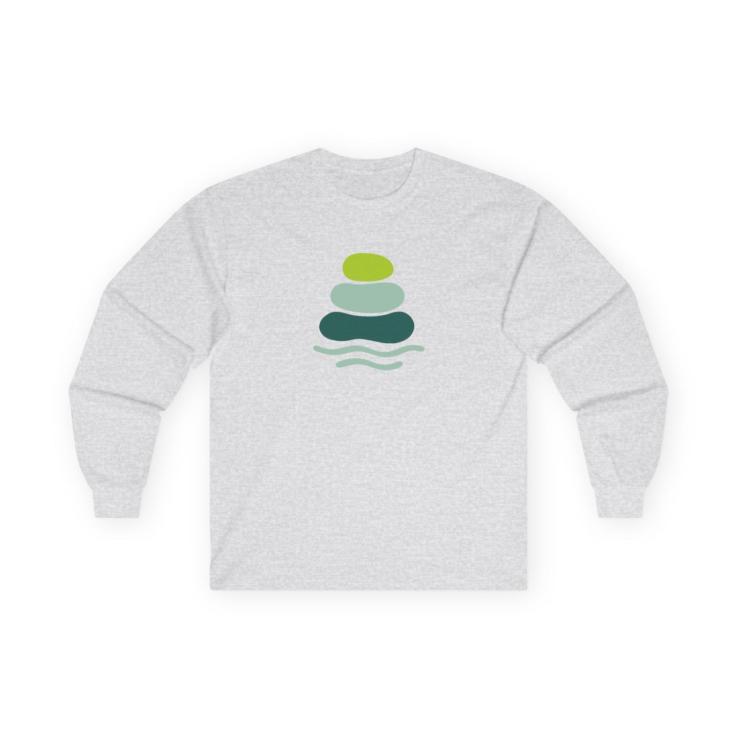 Serene Stacked Stones Long Sleeve Tee, Unisex Long Sleeve Shirt, Relaxation Tee, Gift for Yoga Lovers, Mindfulness Apparel