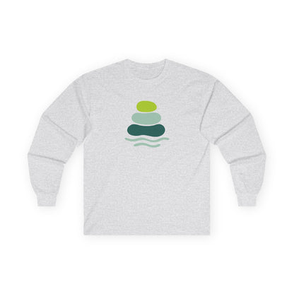 Serene Stacked Stones Long Sleeve Tee, Unisex Long Sleeve Shirt, Relaxation Tee, Gift for Yoga Lovers, Mindfulness Apparel