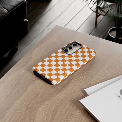 Orange Checkerboard Phone Case, Stylish Tough Cases for Protection, Gift for Friends, Trendy Cell Phone Accessories, Statement Tech Gear