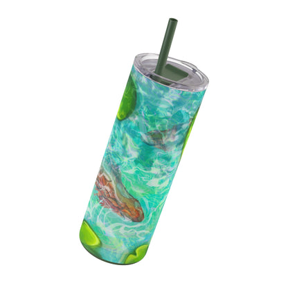 Skinny Tumbler with Abstract Water Design, Eco-Friendly Drinkware, Cool Gift for Her, Summer Vibes, Home & Office Decor, Lily Pads, Fish Pond