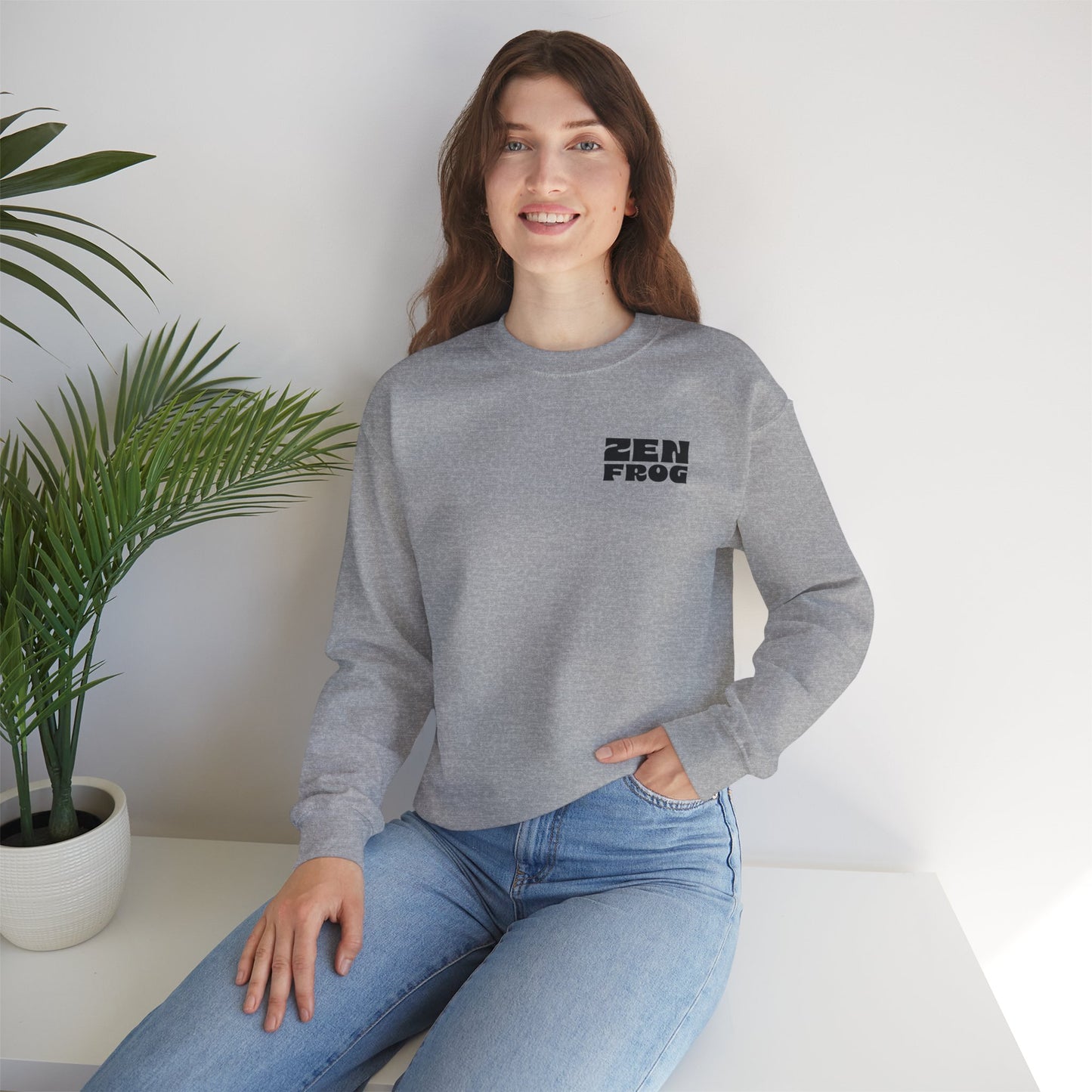 Zen Frog Crewneck Sweatshirt, Unisex Pullover for Relaxation, Cozy Gift for Meditation, Fun Casual Wear, Chill Vibes