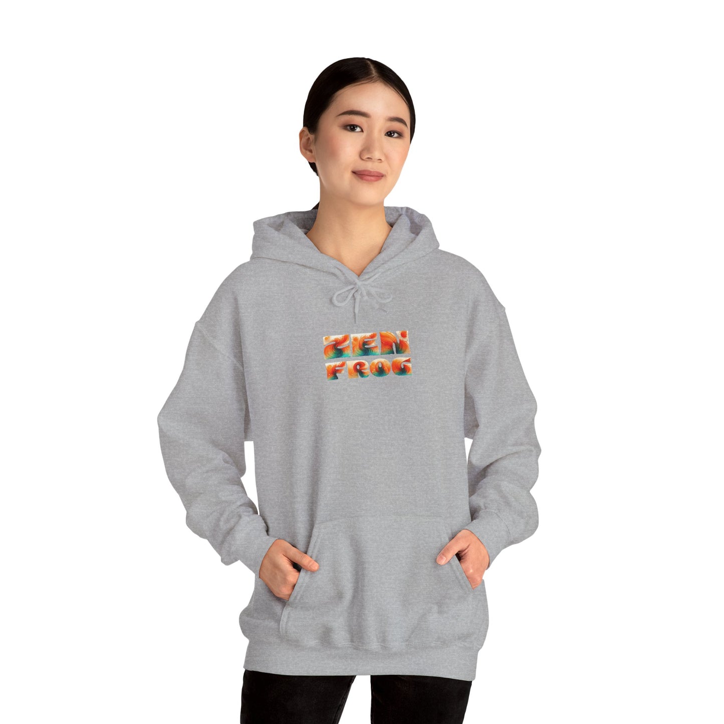 Zen Frog Hooded Sweatshirt - Cozy Unisex Hoodie, Casual Wear, Spring Fashion, Unique Gifts, Streetwear Style, Simple Moon Design, Gift for Him, Gift for Her
