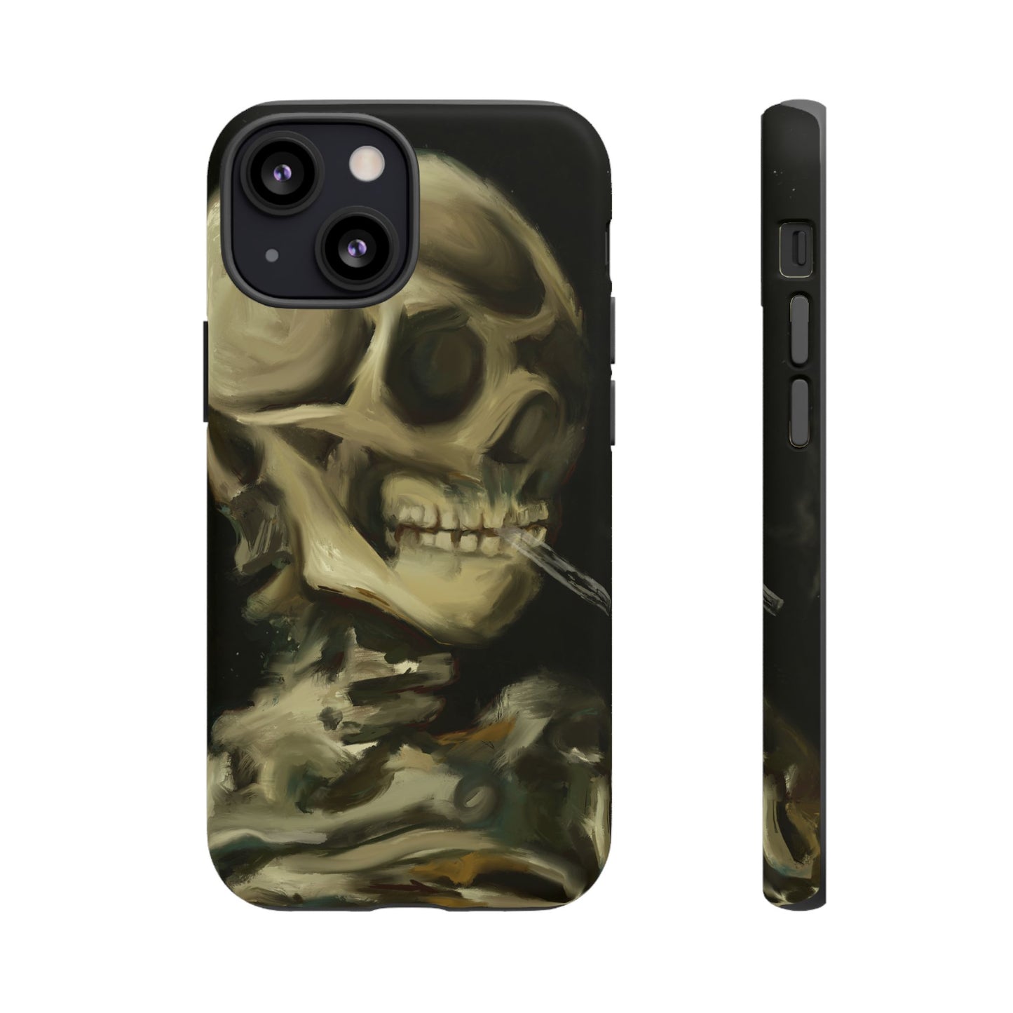 Skull Phone Case - Tough Cases, Macabre Style, Unique Accessories, Perfect for Halloween, Gothic Decor, Edgy Gift Idea | Van Gogh Reimagined, Abstract Twist on  Van Gogh's Skeleton with Burning Cigarette