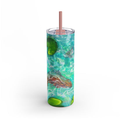 Skinny Tumbler with Abstract Water Design, Eco-Friendly Drinkware, Cool Gift for Her, Summer Vibes, Home & Office Decor, Lily Pads, Fish Pond