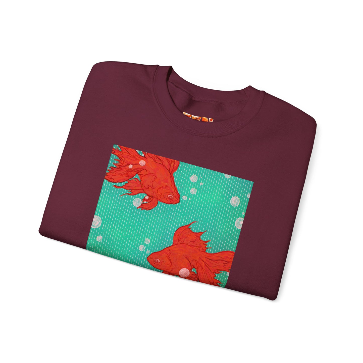 Colorful Fish Graphic Crewneck Sweatshirt, Cozy Unisex Sweater, Fun Graphic Top, Ideal Gift for Fish Lovers, Casual Everyday Wear, Comfy Goldfish Crewneck
