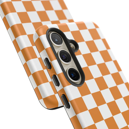 Orange Checkerboard Phone Case, Stylish Tough Cases for Protection, Gift for Friends, Trendy Cell Phone Accessories, Statement Tech Gear