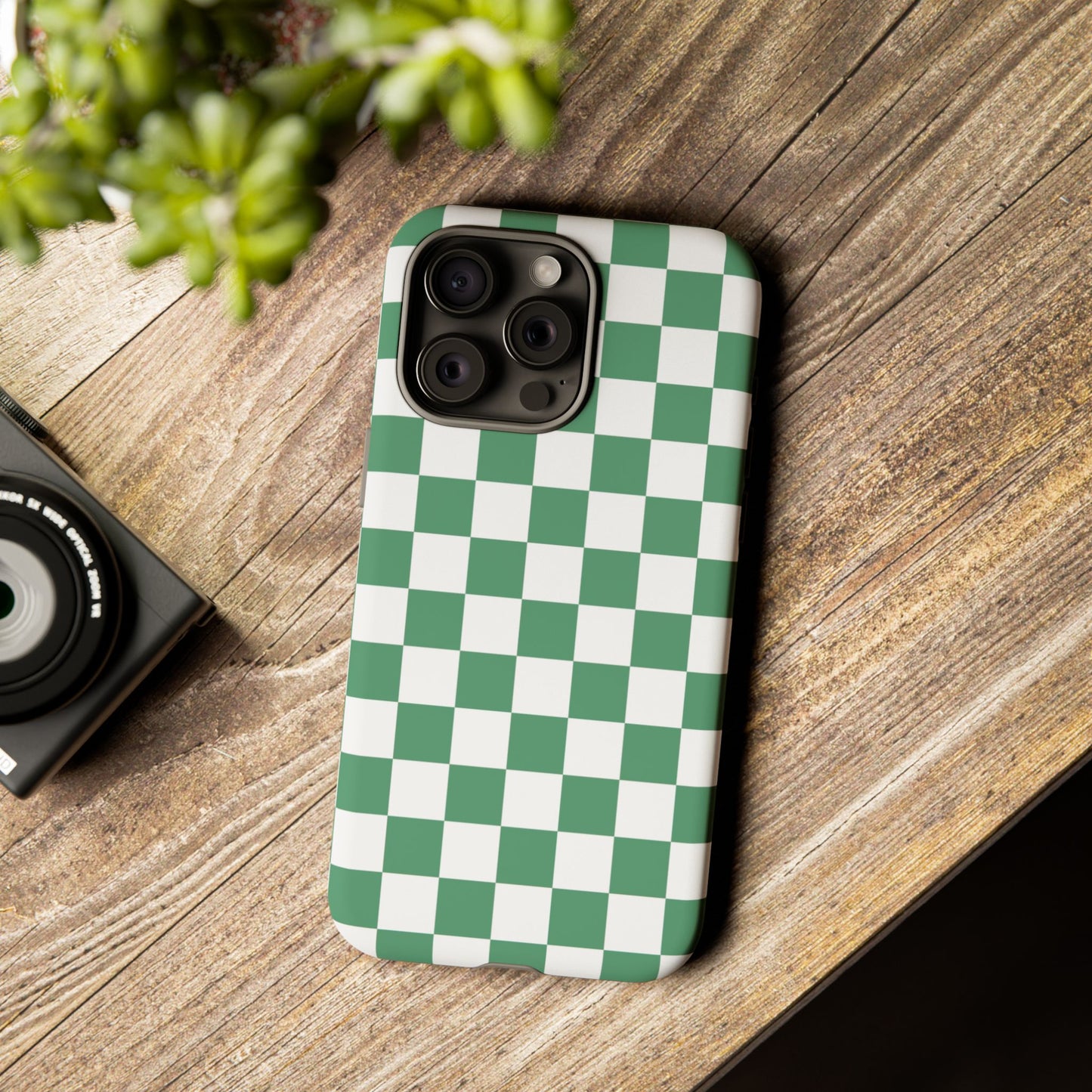 Stylish Phone Case - Green Checker Print, Trendy Phone Cover, Unique Gift, Modern Accessories, Eco-Friendly Case
