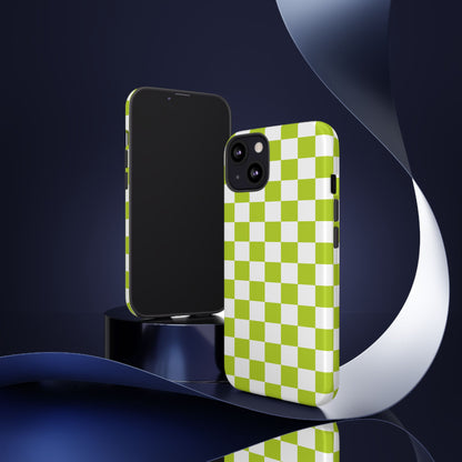 Lively Checker Pattern Phone Case | Tough Cases, Green Checkered Design, Unique Cell Phone Cover, Trendy Accessory, Gift Idea