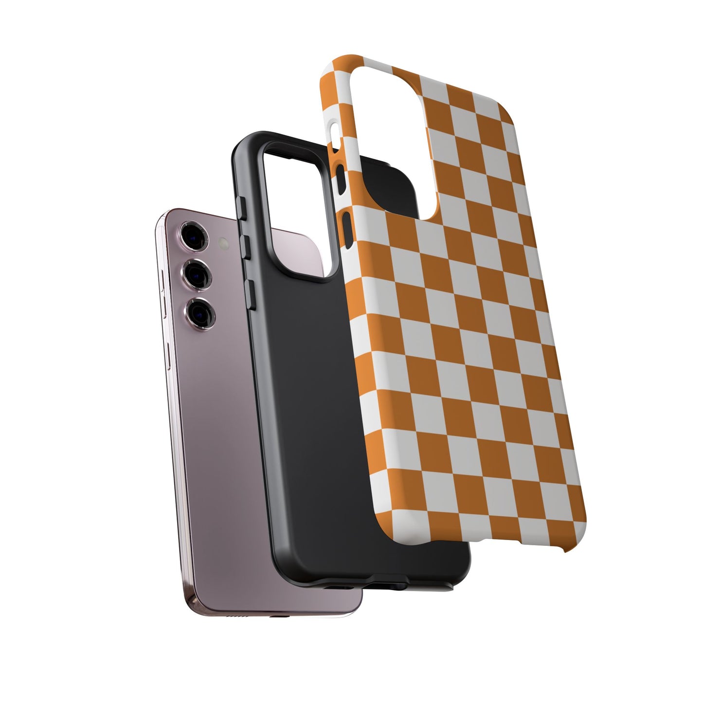 Orange Checkerboard Phone Case, Stylish Tough Cases for Protection, Gift for Friends, Trendy Cell Phone Accessories, Statement Tech Gear