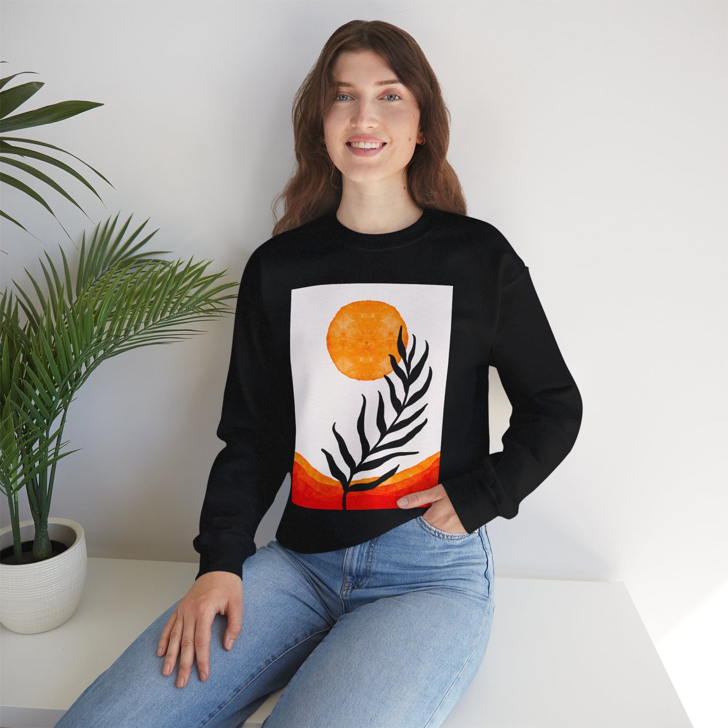 Bohemian Sun & Leaf Crewneck Sweatshirt, Cozy Unisex Sweatshirt, Nature-Inspired Apparel, Fall Fashion, Gift for Nature Lovers