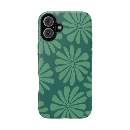Stylish iPhone Case, Floral Phone Cover, Tough Phone Cases, Green Daisy Design, Unique Gift for Her, Spring Accessories