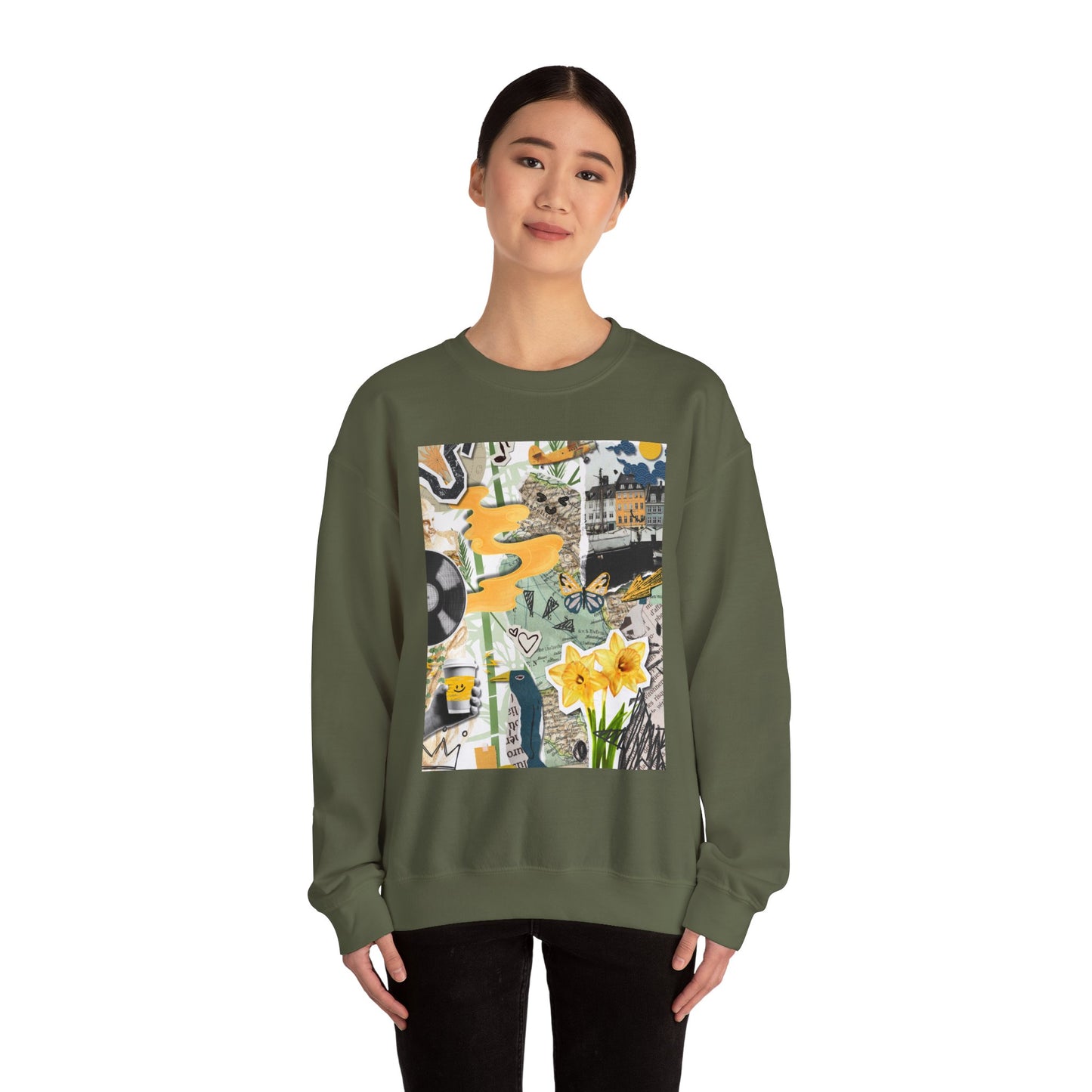 Vibrant Art Sweatshirt for Creatives, Cozy Fall Layering, Gift for Artists, Unique Graphic Pullovers, Casual Everyday Wear, Abstract, Vintage, Collage, Crewneck, Cool Hoodies