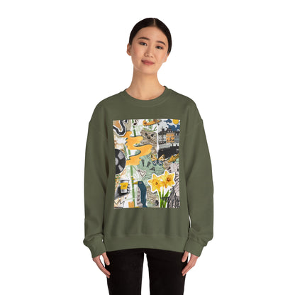 Vibrant Art Sweatshirt for Creatives, Cozy Fall Layering, Gift for Artists, Unique Graphic Pullovers, Casual Everyday Wear, Abstract, Vintage, Collage, Crewneck, Cool Hoodies