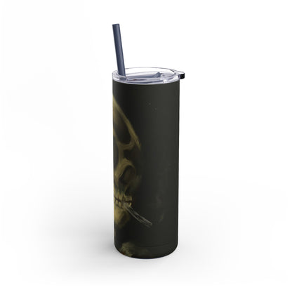 Gothic Skull Tumbler, 20oz | Unique Matte Travel Cup | Halloween Decor | Day of the Dead | Edgy Gifts for Skull Lovers, Reusable Drinkware | Van Gogh's Skeleton with Burning Cigarette Reimagined, Abstract Modern Twist Art