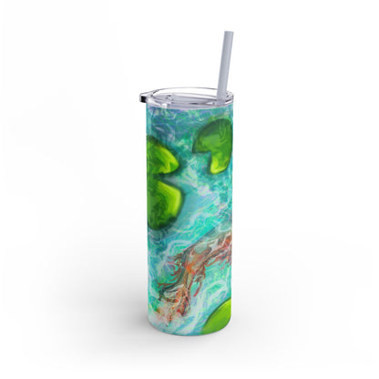 Skinny Tumbler with Abstract Water Design, Eco-Friendly Drinkware, Cool Gift for Her, Summer Vibes, Home & Office Decor, Lily Pads, Fish Pond