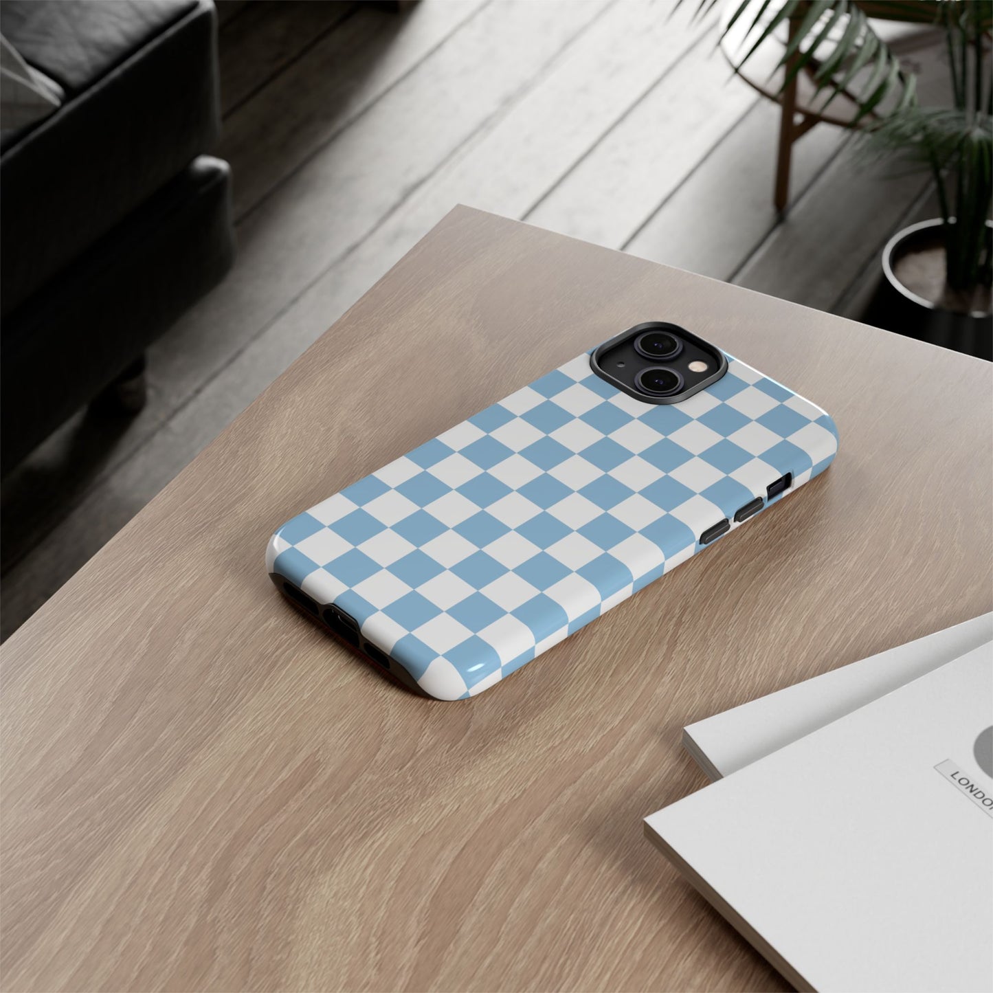 Blue Checkered Phone Case, Tough Phone Cover, Stylish Mobile Protector, Unique Gift for Him/Her, Trendy Accessories for Holidays