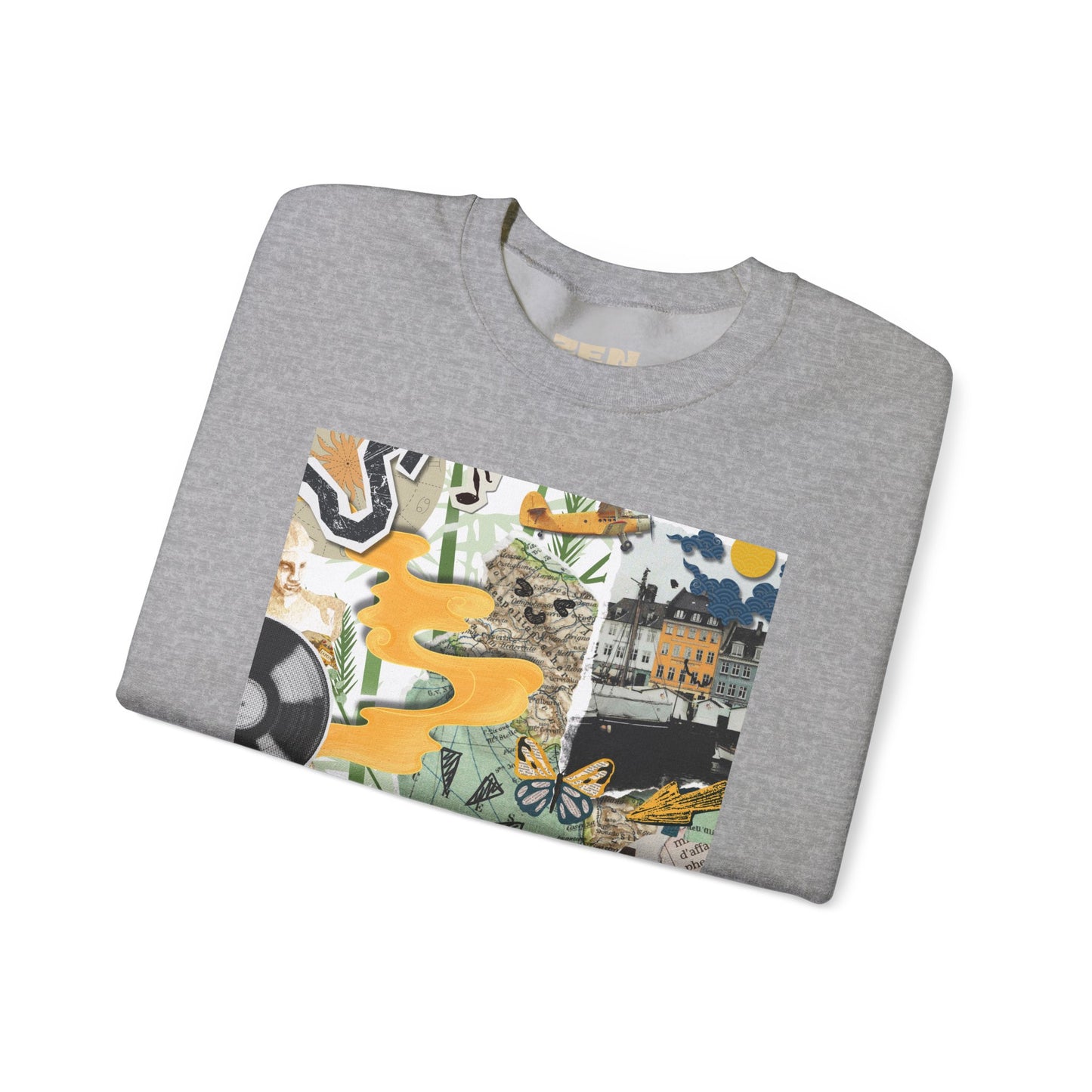 Vibrant Art Sweatshirt for Creatives, Cozy Fall Layering, Gift for Artists, Unique Graphic Pullovers, Casual Everyday Wear, Abstract, Vintage, Collage, Crewneck, Cool Hoodies