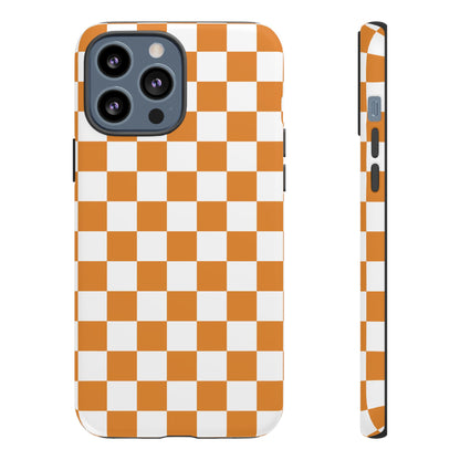 Orange Checkerboard Phone Case, Stylish Tough Cases for Protection, Gift for Friends, Trendy Cell Phone Accessories, Statement Tech Gear