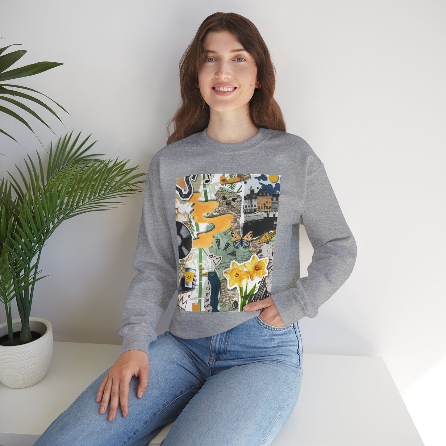 Vibrant Art Sweatshirt for Creatives, Cozy Fall Layering, Gift for Artists, Unique Graphic Pullovers, Casual Everyday Wear, Abstract, Vintage, Collage, Crewneck, Cool Hoodies