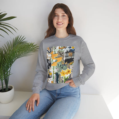 Vibrant Art Sweatshirt for Creatives, Cozy Fall Layering, Gift for Artists, Unique Graphic Pullovers, Casual Everyday Wear, Abstract, Vintage, Collage, Crewneck, Cool Hoodies