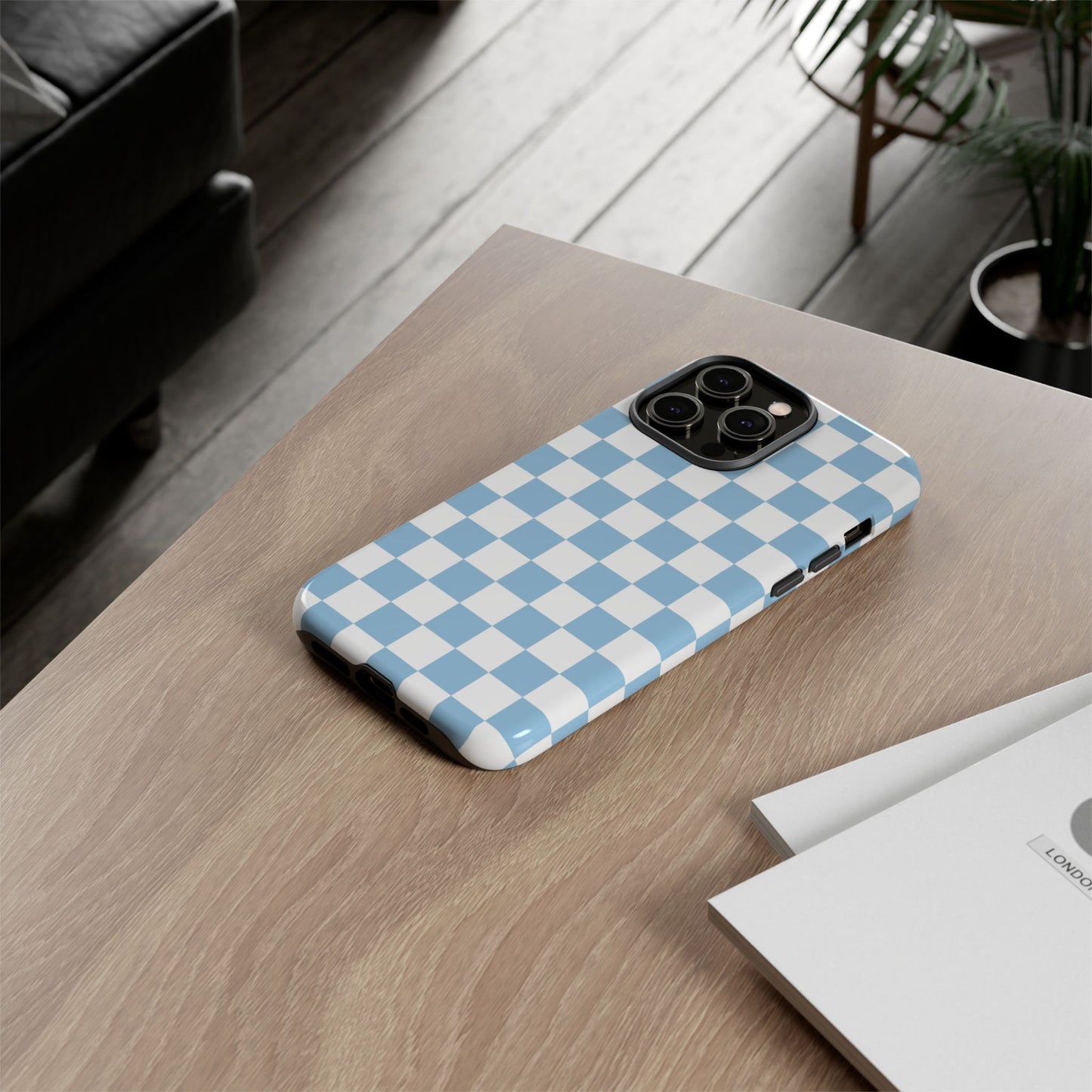 Blue Checkered Phone Case, Tough Phone Cover, Stylish Mobile Protector, Unique Gift for Him/Her, Trendy Accessories for Holidays