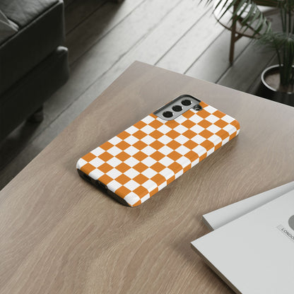 Orange Checkerboard Phone Case, Stylish Tough Cases for Protection, Gift for Friends, Trendy Cell Phone Accessories, Statement Tech Gear