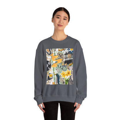 Vibrant Art Sweatshirt for Creatives, Cozy Fall Layering, Gift for Artists, Unique Graphic Pullovers, Casual Everyday Wear, Abstract, Vintage, Collage, Crewneck, Cool Hoodies