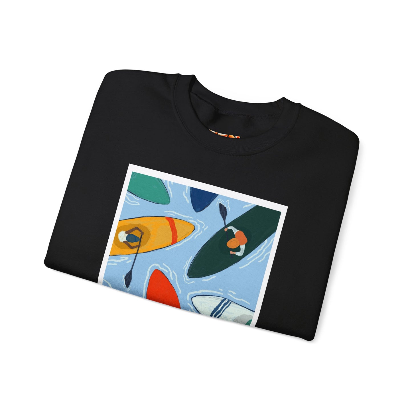 Colorful Kayak Print Crewneck Sweatshirt, Cozy Unisex Pullover, Perfect for Outdoor Lovers, Kayaking Gift, Summer Vibes, Artsy Crewneck, Comfy Pullover, Funky, Quirky Art