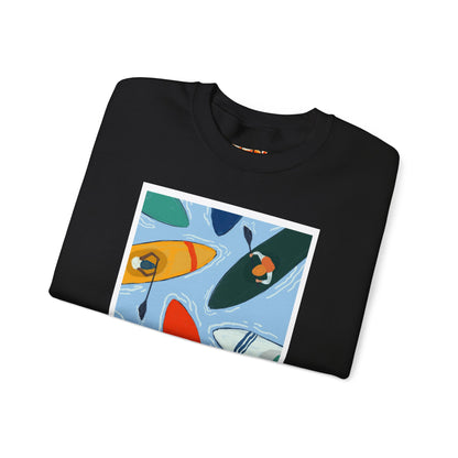 Colorful Kayak Print Crewneck Sweatshirt, Cozy Unisex Pullover, Perfect for Outdoor Lovers, Kayaking Gift, Summer Vibes, Artsy Crewneck, Comfy Pullover, Funky, Quirky Art