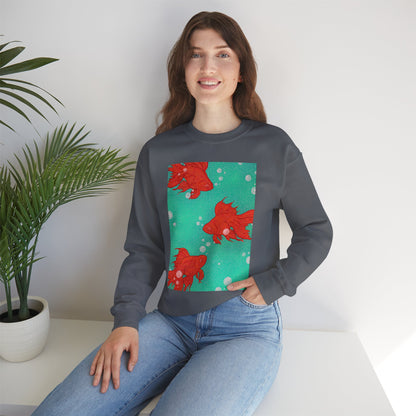 Colorful Fish Graphic Crewneck Sweatshirt, Cozy Unisex Sweater, Fun Graphic Top, Ideal Gift for Fish Lovers, Casual Everyday Wear, Comfy Goldfish Crewneck