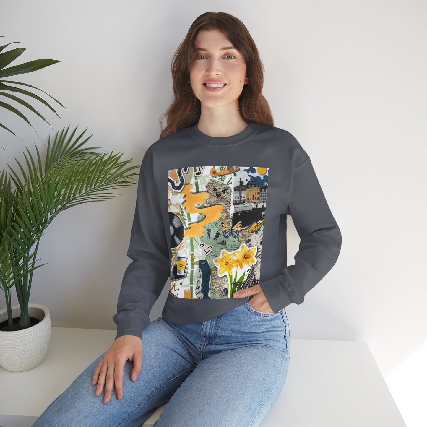 Vibrant Art Sweatshirt for Creatives, Cozy Fall Layering, Gift for Artists, Unique Graphic Pullovers, Casual Everyday Wear, Abstract, Vintage, Collage, Crewneck, Cool Hoodies