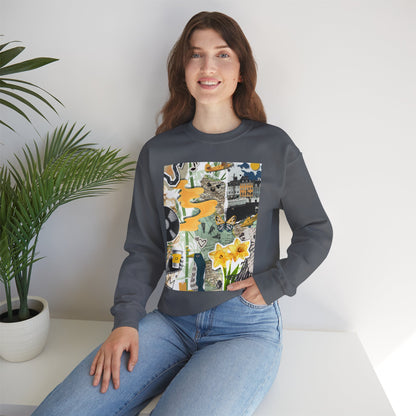 Vibrant Art Sweatshirt for Creatives, Cozy Fall Layering, Gift for Artists, Unique Graphic Pullovers, Casual Everyday Wear, Abstract, Vintage, Collage, Crewneck, Cool Hoodies