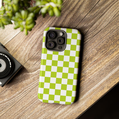 Lively Checker Pattern Phone Case | Tough Cases, Green Checkered Design, Unique Cell Phone Cover, Trendy Accessory, Gift Idea