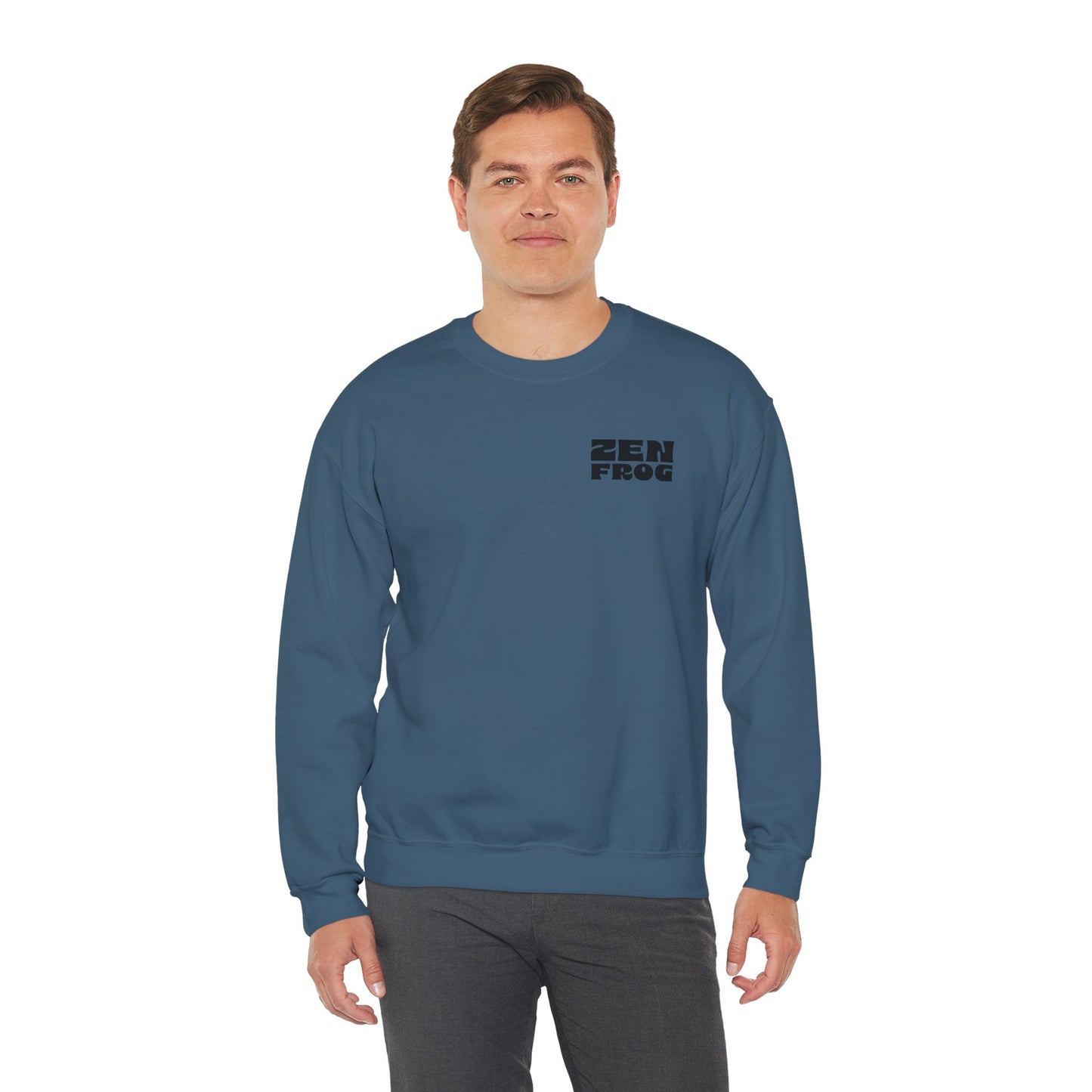 Zen Frog Crewneck Sweatshirt, Unisex Pullover for Relaxation, Cozy Gift for Meditation, Fun Casual Wear, Chill Vibes