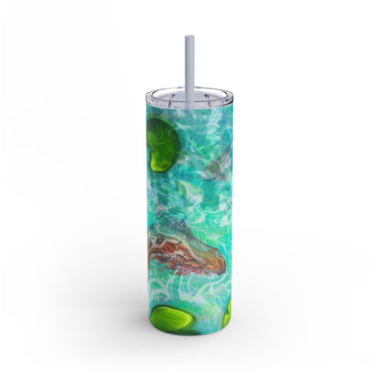Skinny Tumbler with Abstract Water Design, Eco-Friendly Drinkware, Cool Gift for Her, Summer Vibes, Home & Office Decor, Lily Pads, Fish Pond