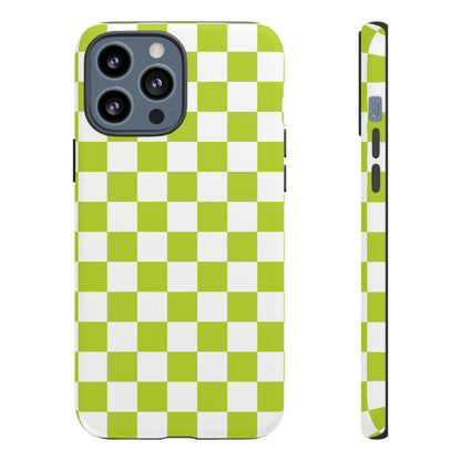 Lively Checker Pattern Phone Case | Tough Cases, Green Checkered Design, Unique Cell Phone Cover, Trendy Accessory, Gift Idea