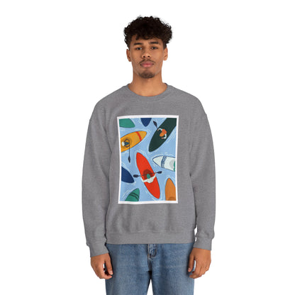 Colorful Kayak Print Crewneck Sweatshirt, Cozy Unisex Pullover, Perfect for Outdoor Lovers, Kayaking Gift, Summer Vibes, Artsy Crewneck, Comfy Pullover, Funky, Quirky Art
