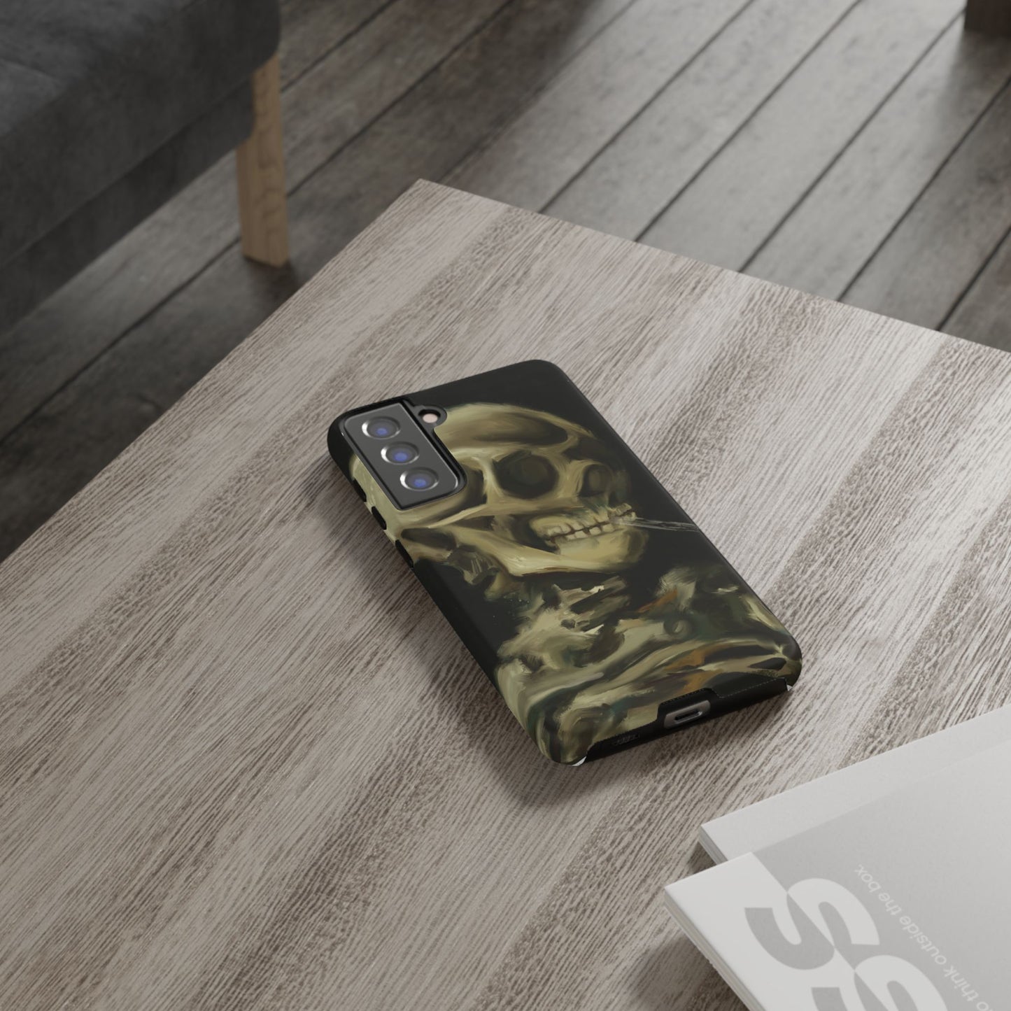 Skull Phone Case - Tough Cases, Macabre Style, Unique Accessories, Perfect for Halloween, Gothic Decor, Edgy Gift Idea | Van Gogh Reimagined, Abstract Twist on  Van Gogh's Skeleton with Burning Cigarette